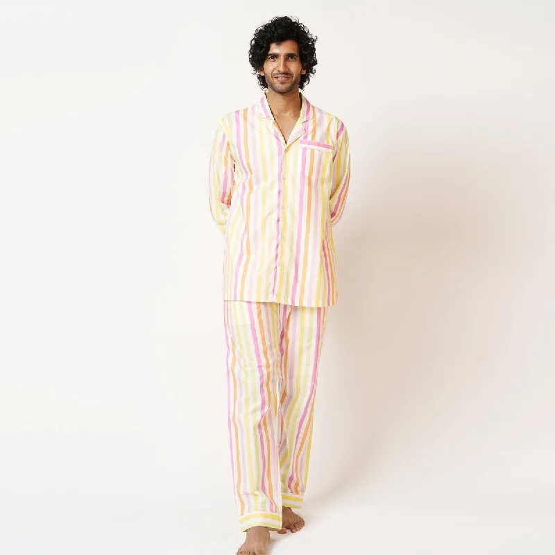 men's pajamas with built-in compression shortsTropical Punch Cotton Notched Pyjama - Men