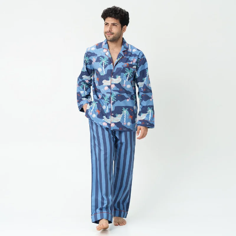 men's pajamas made from hypoallergenic materialsTropique Cotton Notched Collar Pyjama Set