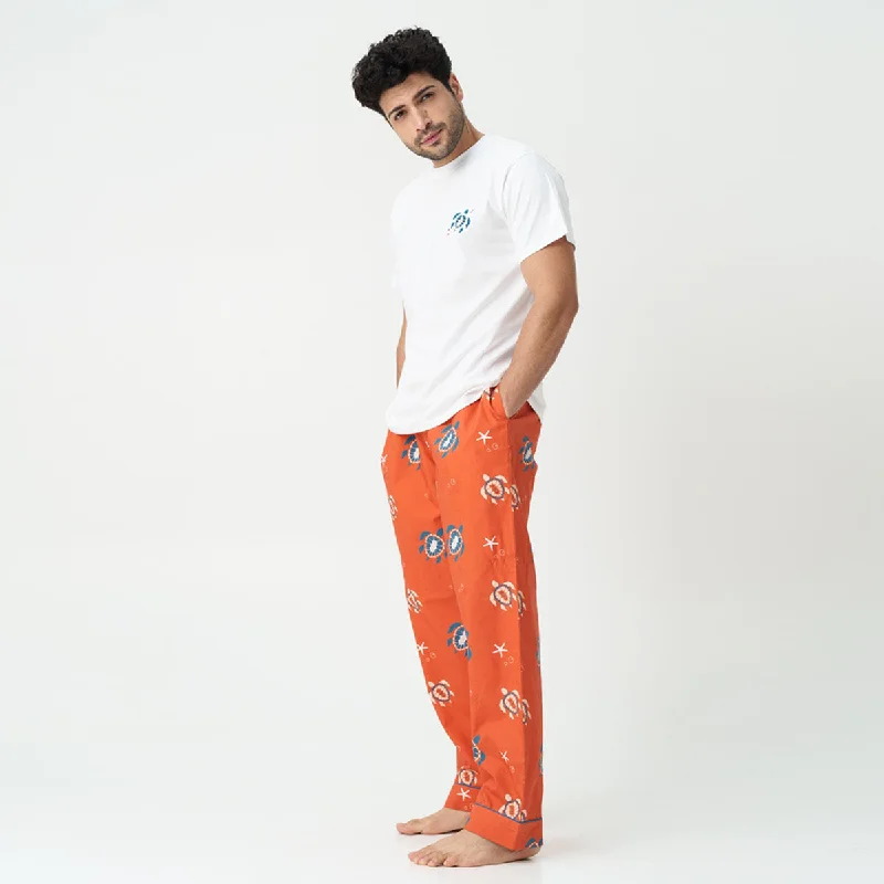 men's pajamas with built-in lumbar supportTurtle Tide Embroidered T-shirt & Cotton Pyjama - Men